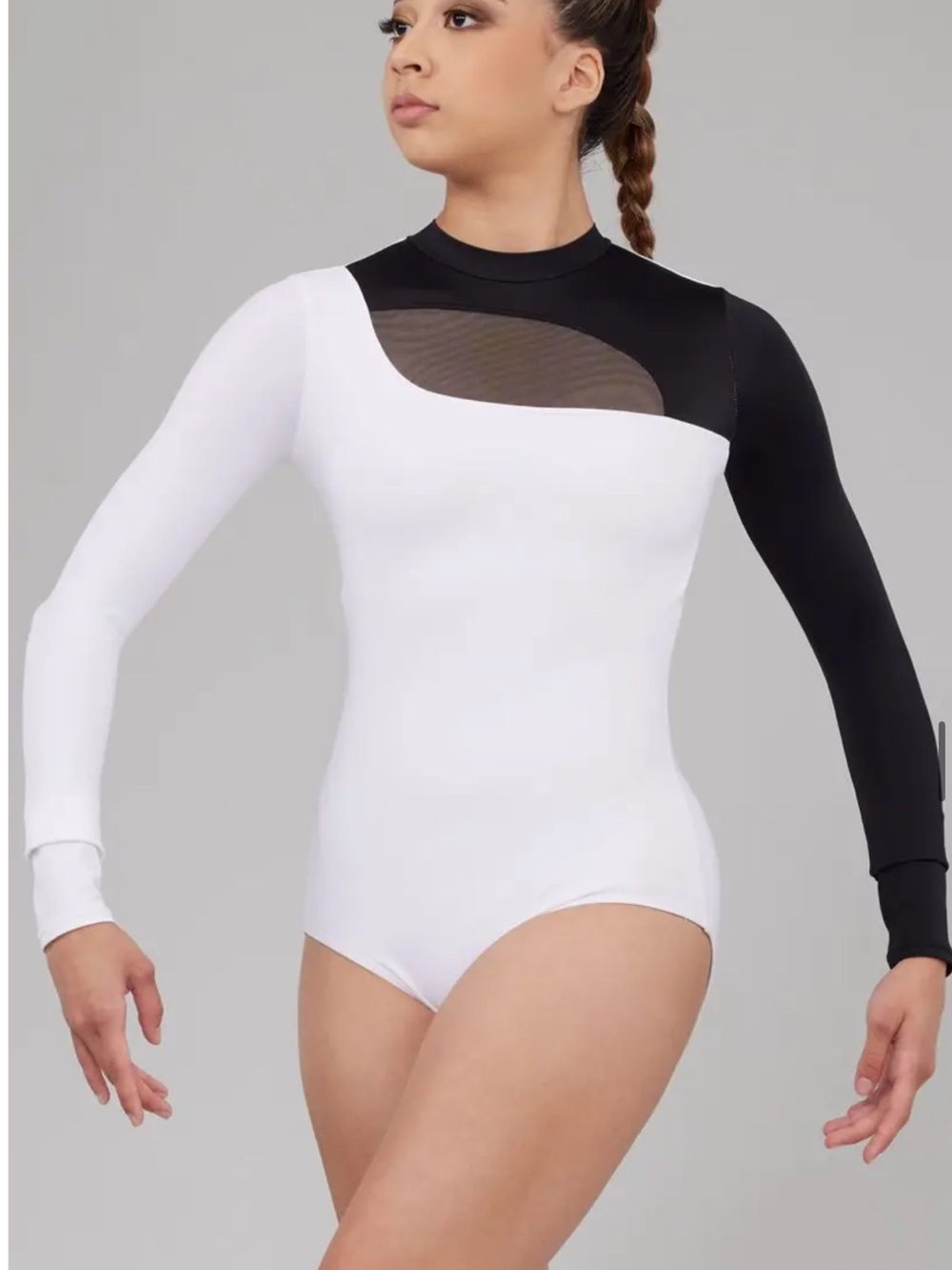 balera Black and White Long Sleeve Mesh Inset Bodysuit